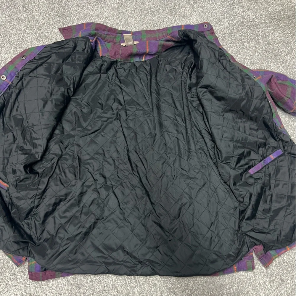 Duluth Trading Jacket Womens Medium Purple Plaid Flannel Shacket Lined Snap Down